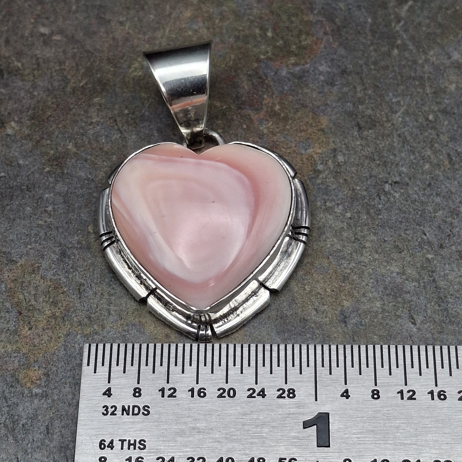 Samson Edsitty Pink Conch Heart Pendant Sterling Silver Navajo Native American