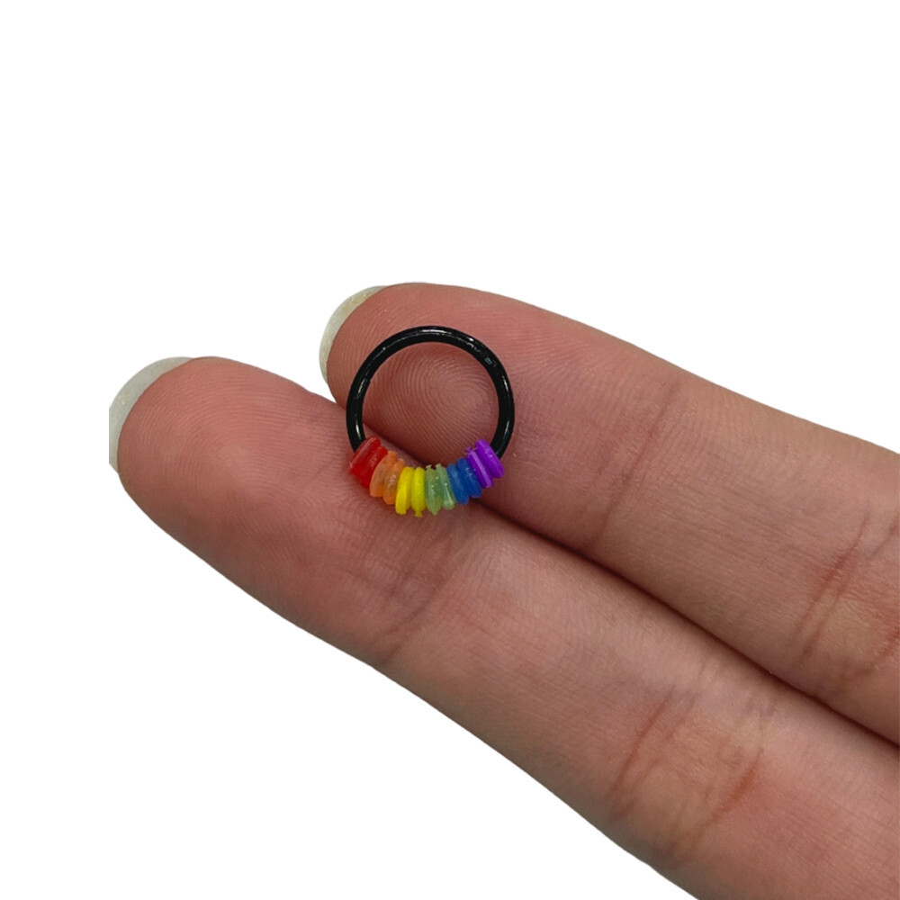 Septum Clicker Hoop Ring 16G with Pride Rainbow Removable Orings Nose Ear Nipple
