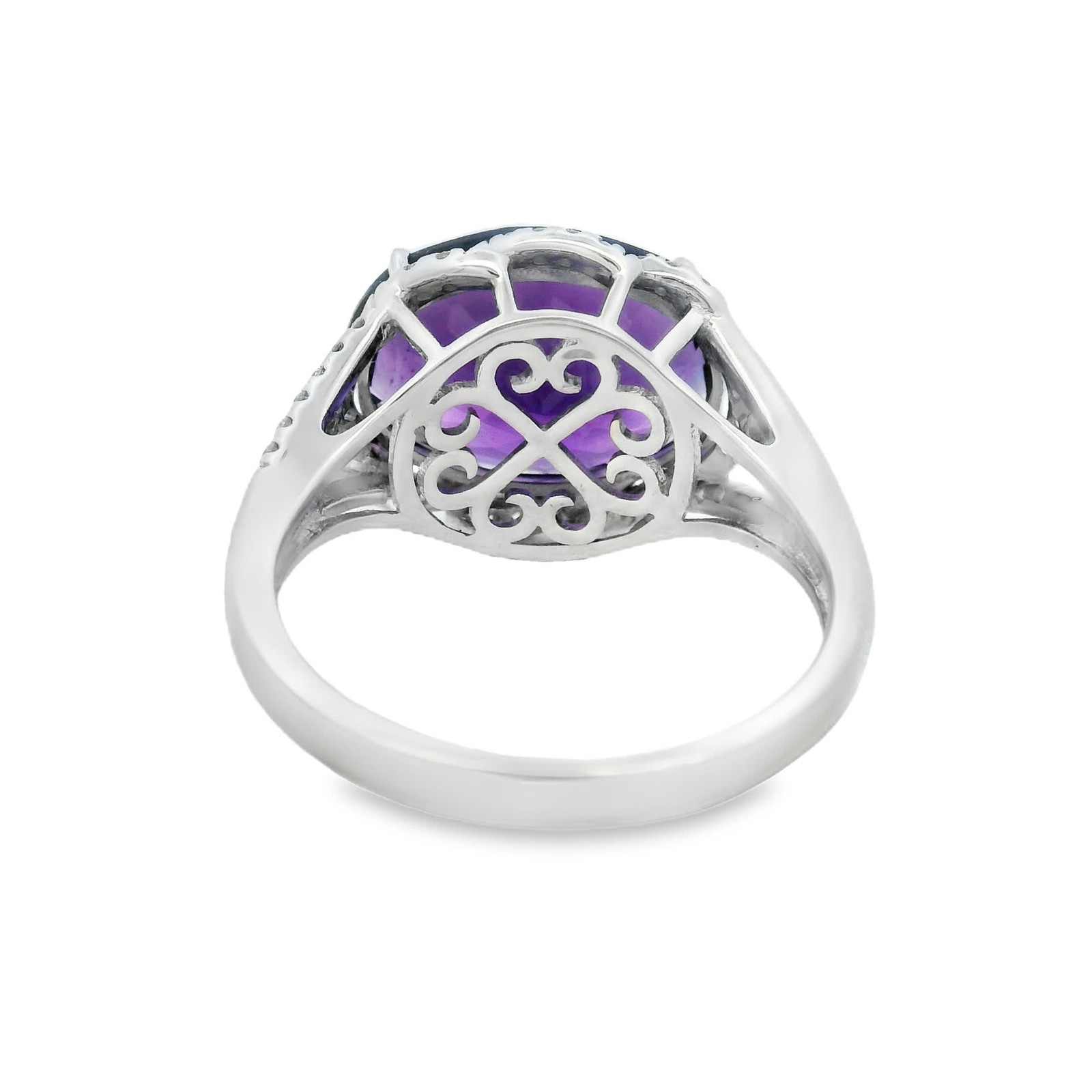 4.90ct Natural Amethyst & Diamond Halo Ring, 10k White Gold, Size 7