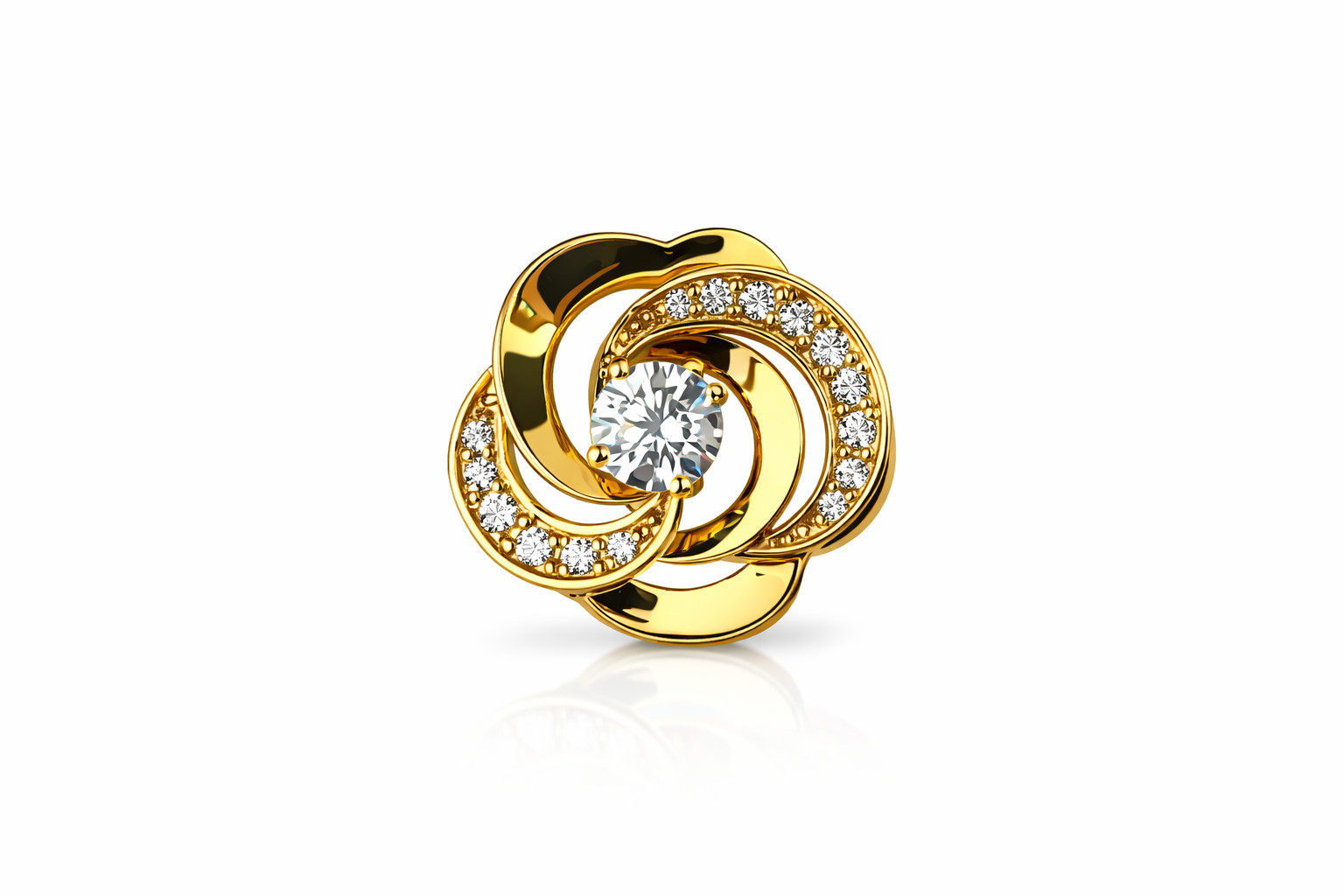 14k Yellow and White Gold CZ Flower Pendant
