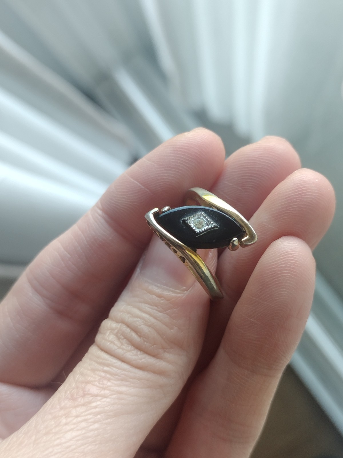 Vintage Bypass Cocktail Ring Marquise Black Stone Crystals 18K Gold Plated