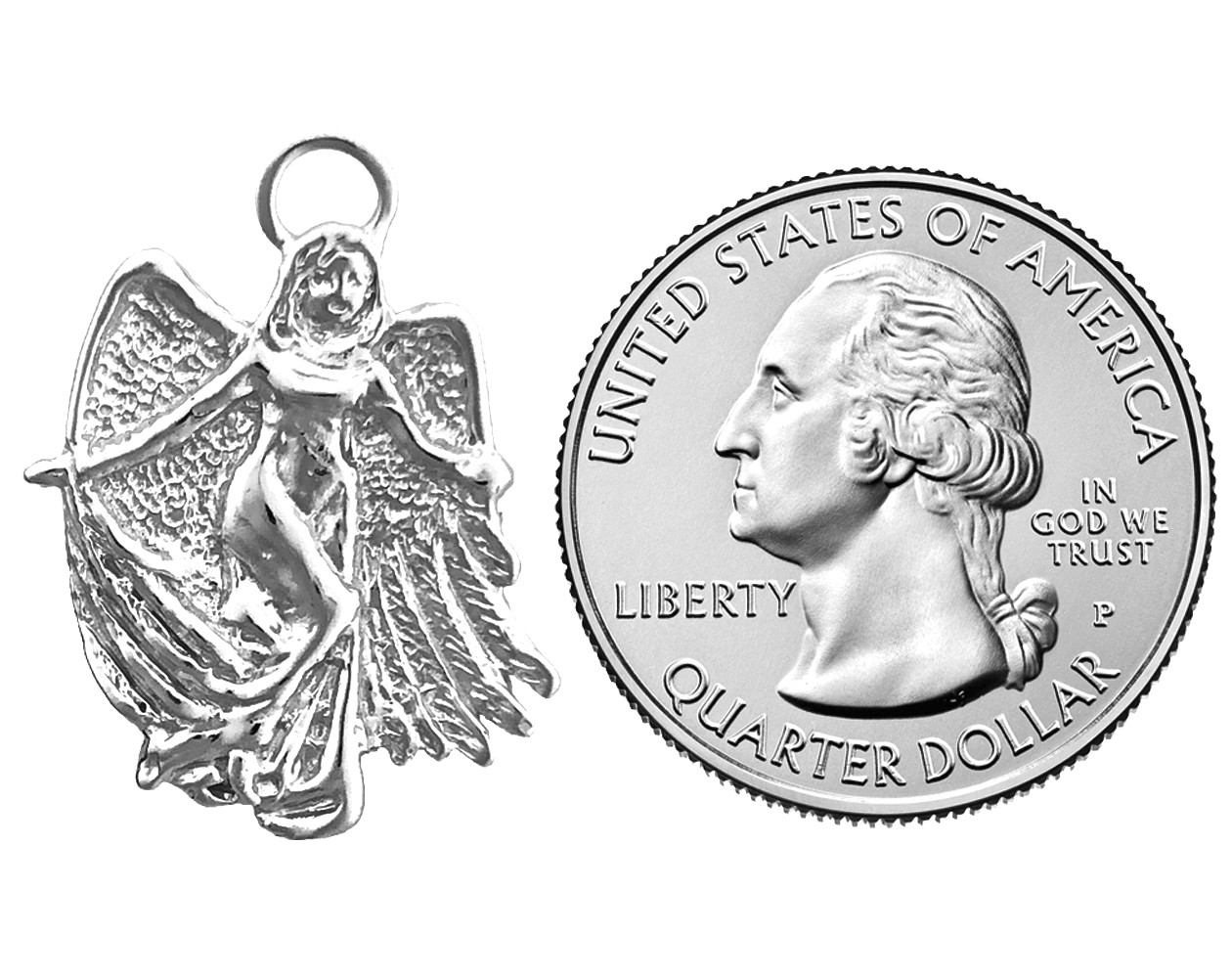 Rhodium Plated 925 Sterling Silver Guardian Angel Pendant