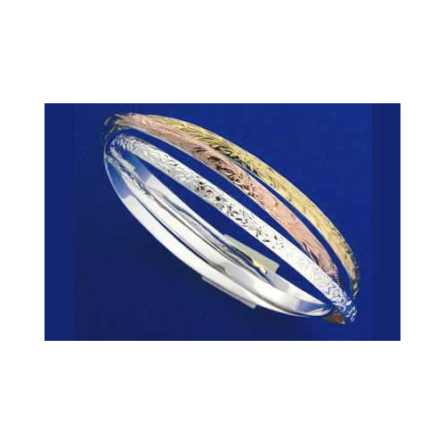SILVER 925 TRICOLOR 3 IN 1 HAWAIIAN PLUMERIA SCROLL MAILE BANGLE BRACELET