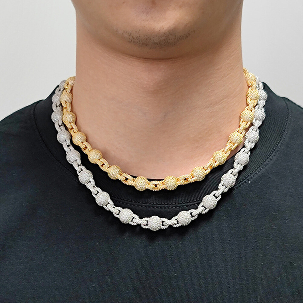 10mm Hip Hop Beads Ball Bubble Chain Necklace Bracelets 5A Zircon Mens Jewelry