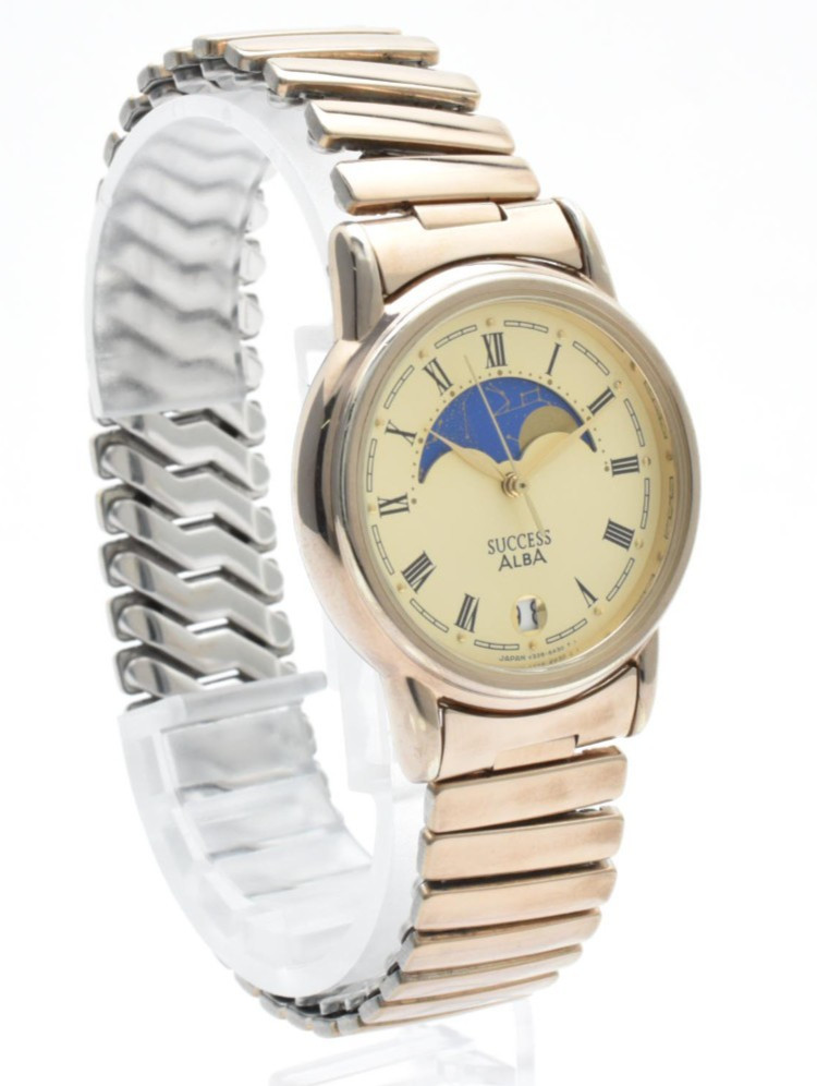 Vintage [Exc+5] Seiko Alba Success V338-6A20 Moon Phase Quartz Men’s Watch 32mm