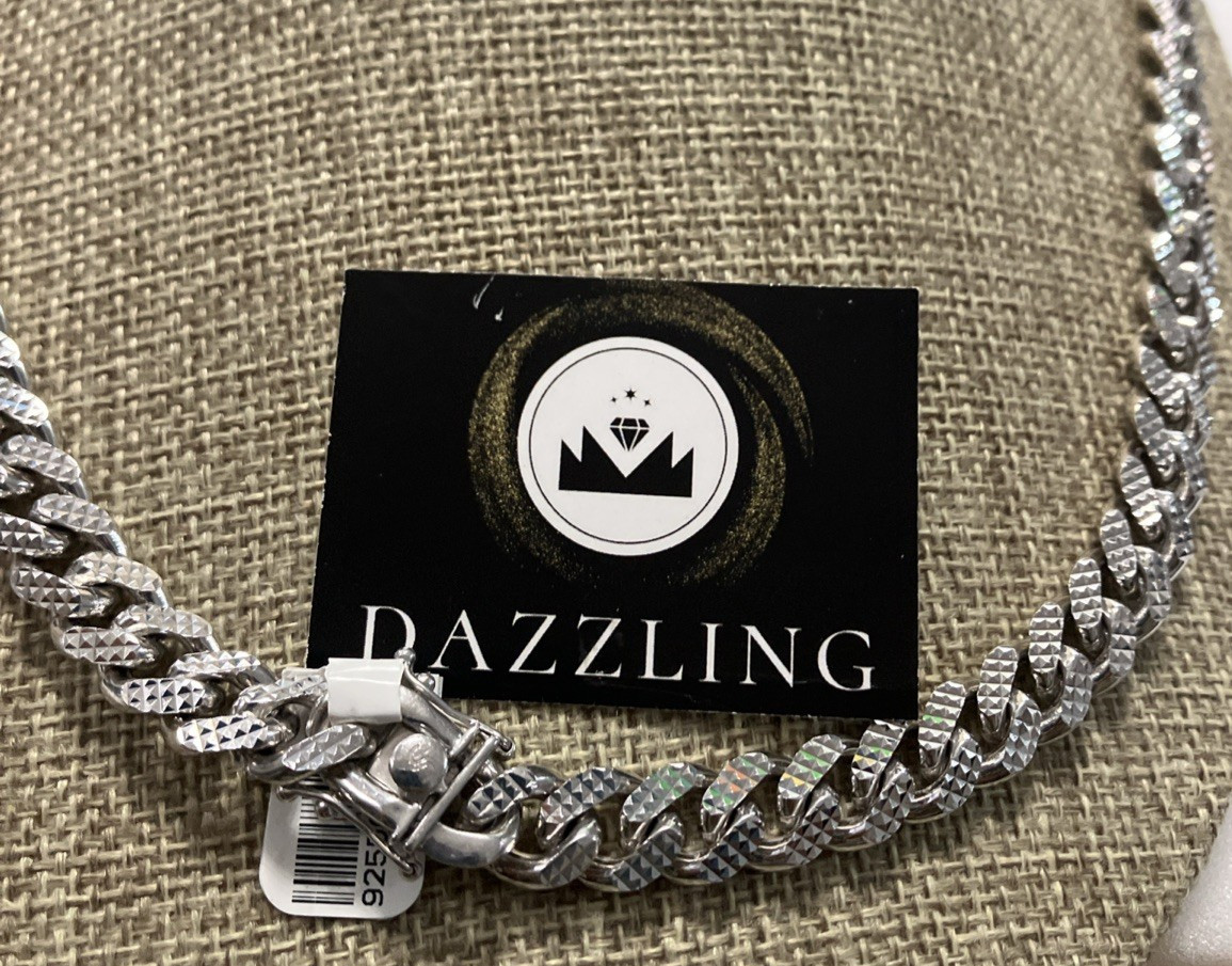 925 Sterling Silver Italy Solid Cuban Chain Dia-Cuts 129grams 9.7mm 26″ Box-Lock