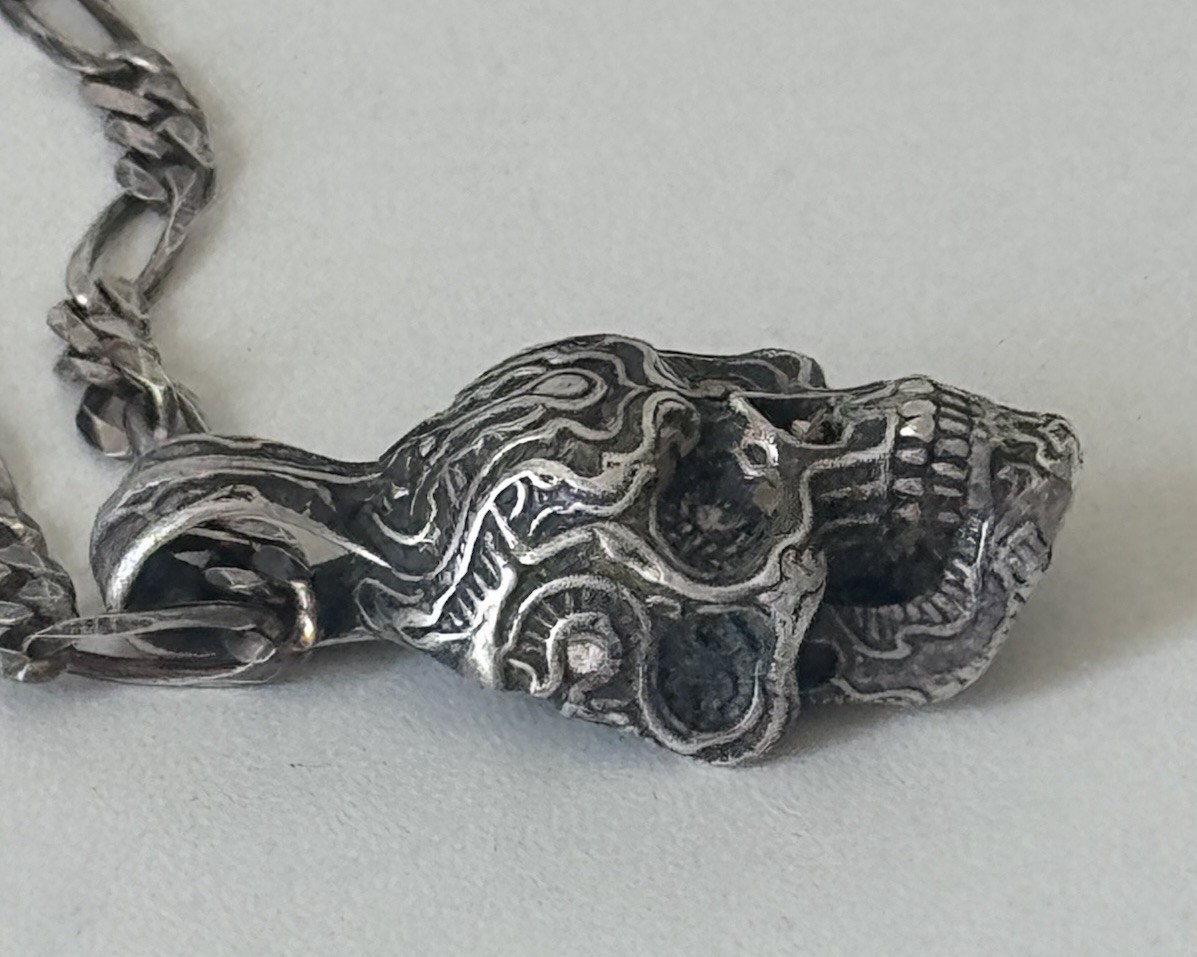 William Henry Cristobal Skull Sterling Silver Pendant Necklace/Chain Italy #11
