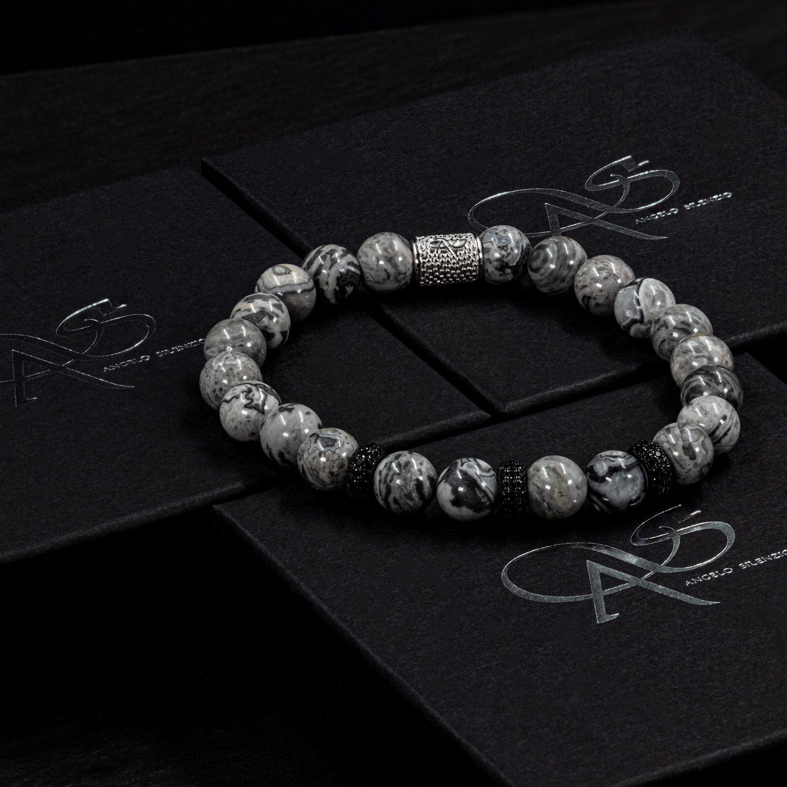 Jasper 925 Sterling Silver Bracelet Bracelet Beaded Bracelet Zircon 8mm Beads