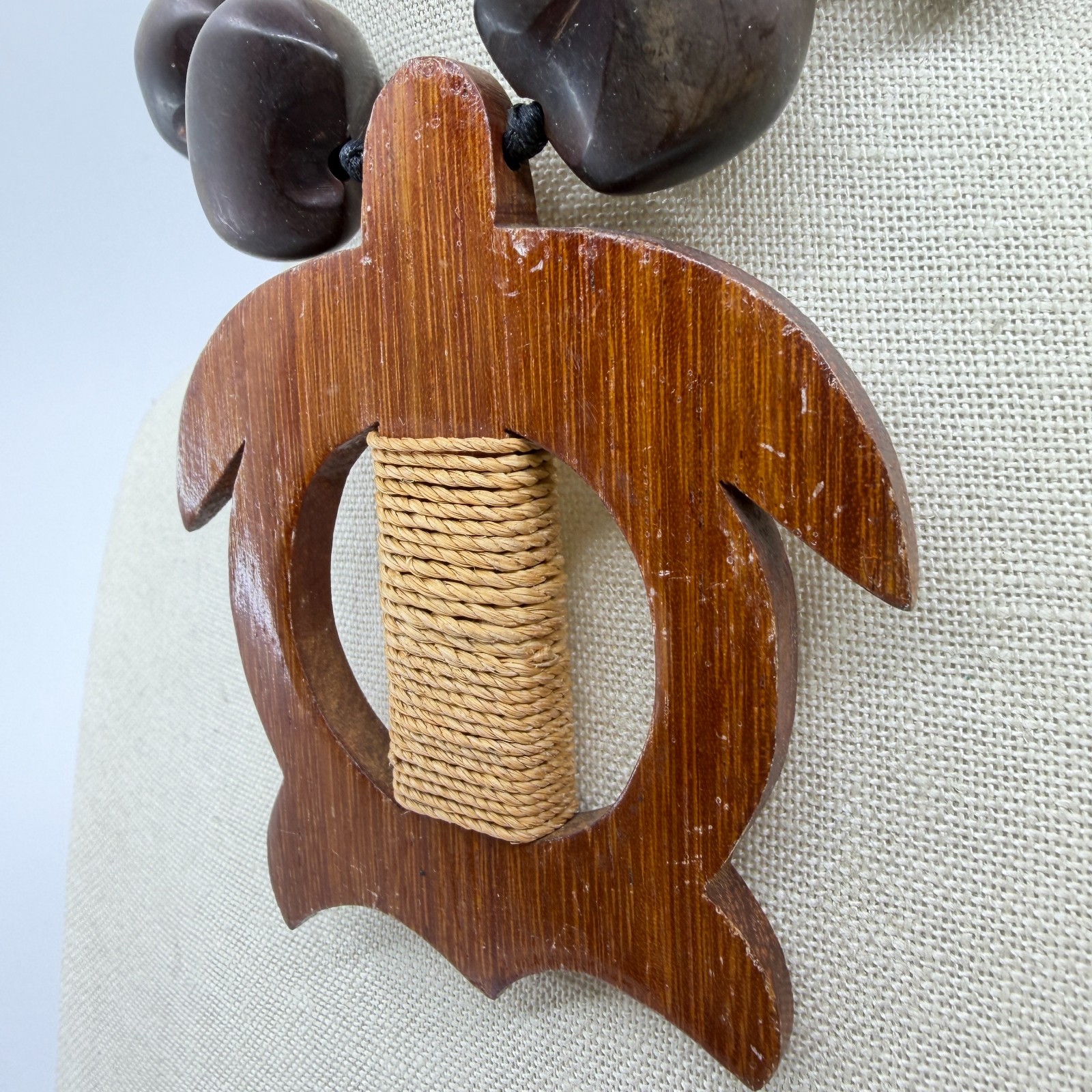 Chunky Brown Nut Bead Necklace Wood Sea Turtle Pendant Boho Tribal Statement