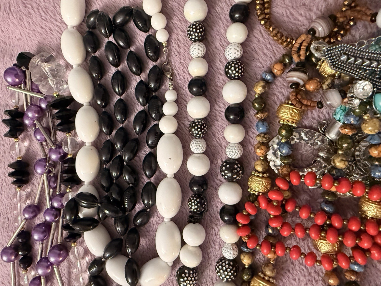 50 Plus Necklaces.All wearable.Stones, Glass, Resin, Plastic,Shell. Lot 1.