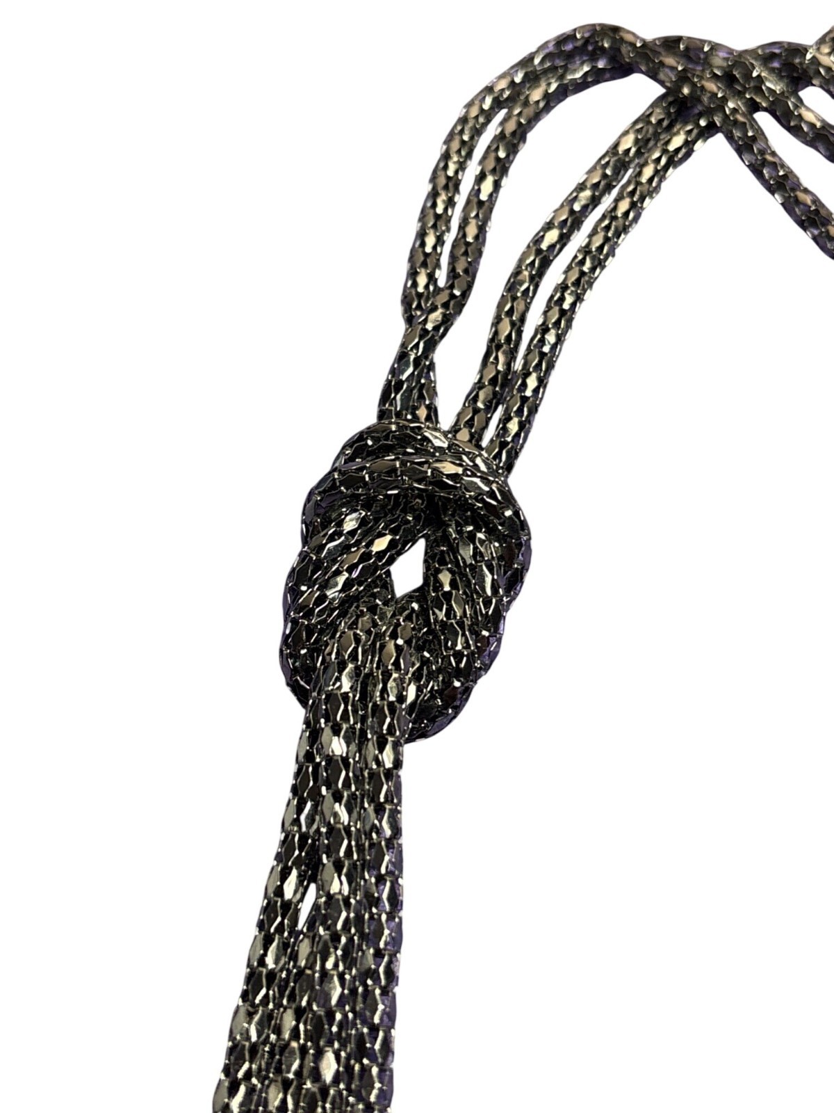 Knotted Gunmetal Mesh Chain Necklace 26 inches Long 6 inch Drop