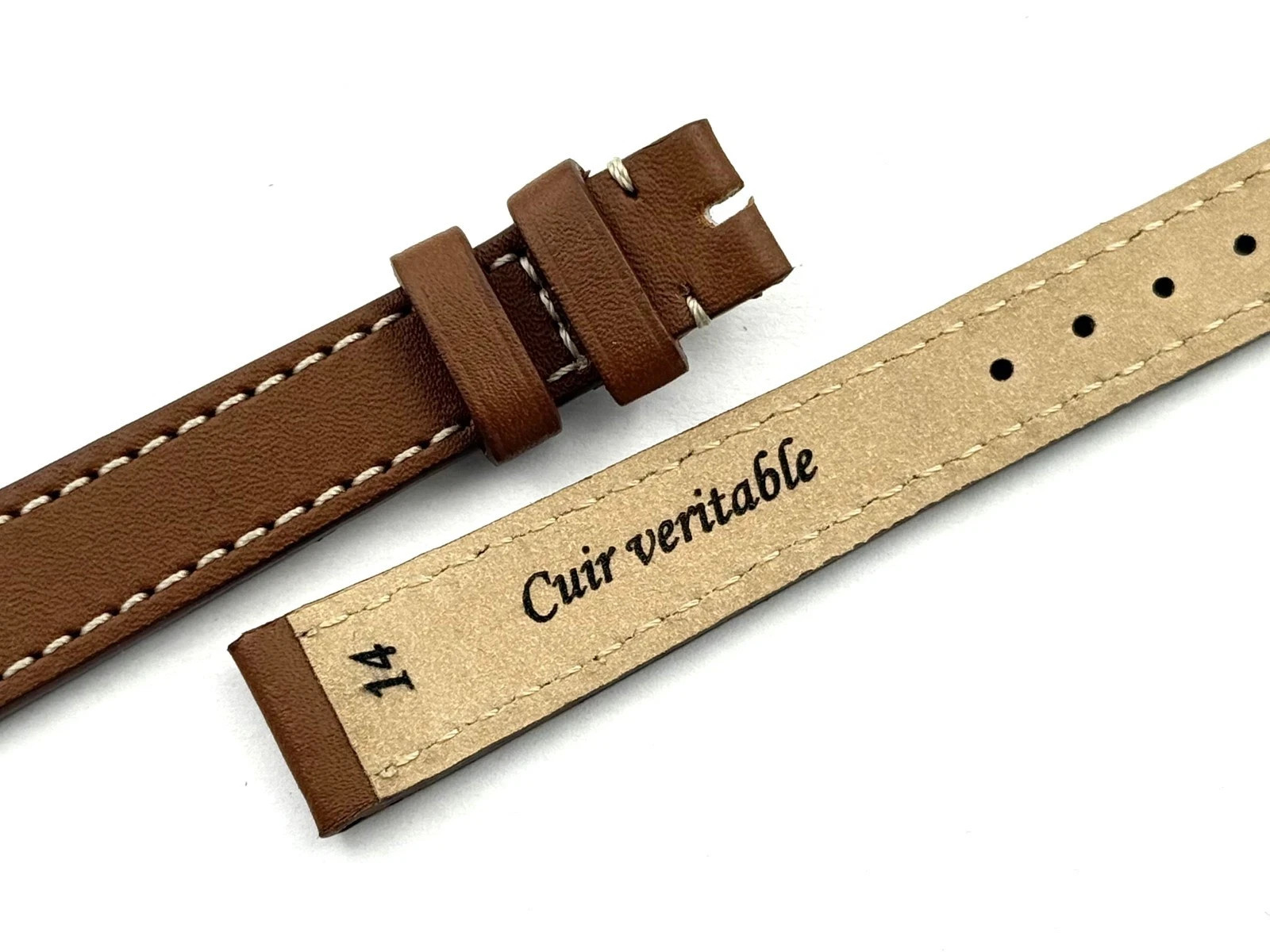 Genuine Brown Leather Strap 14/12mm Buckle Ardiglione Made Italy Women New