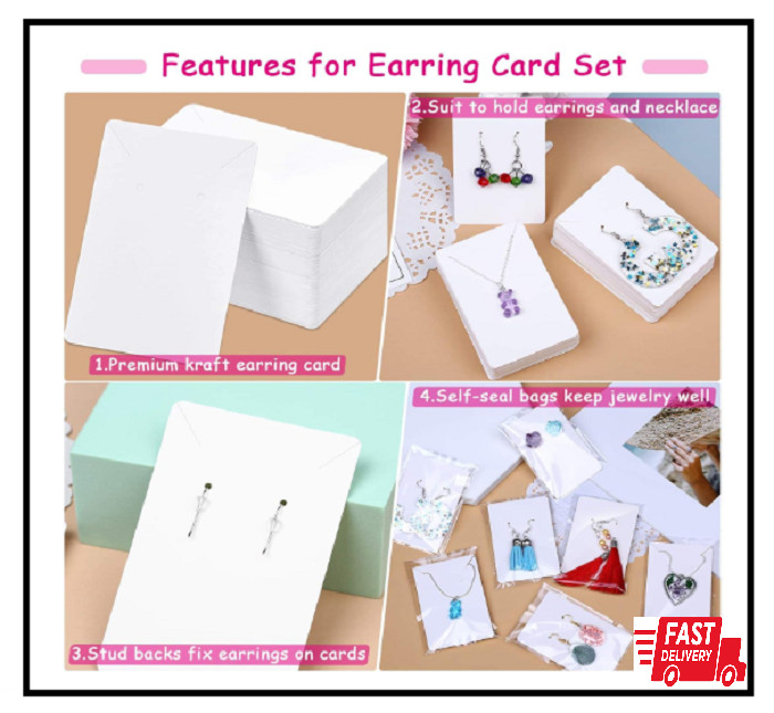400 White Earring Cards with Display Bags and Backs for Jewelry Packaging