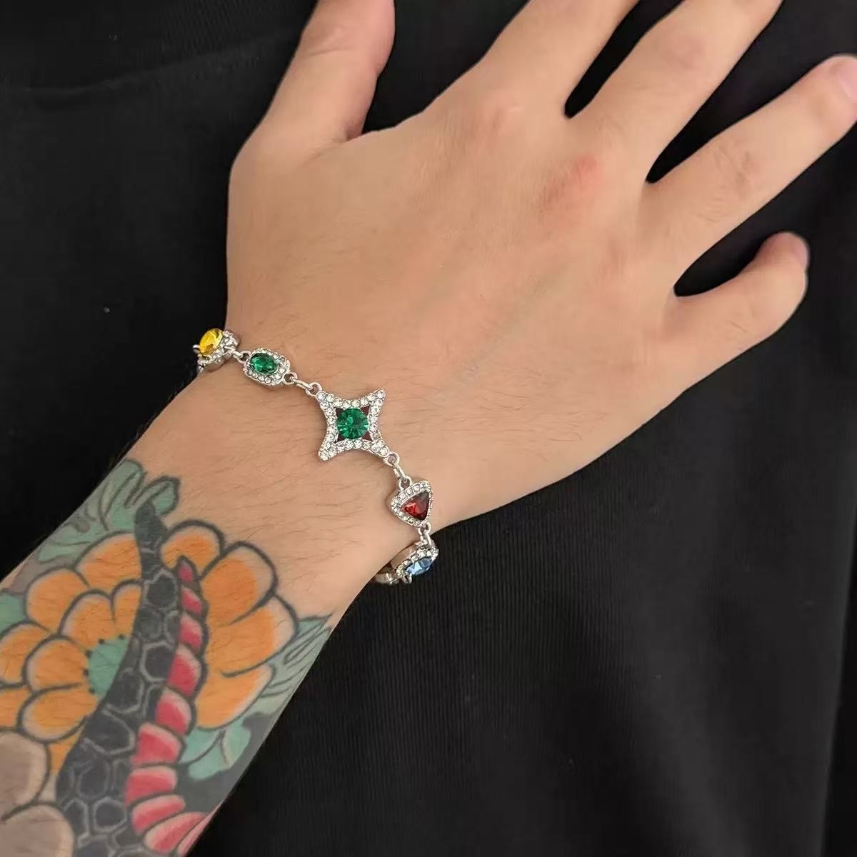 Gold-plated alloy necklace color imitation gemstone collar and bracelet set