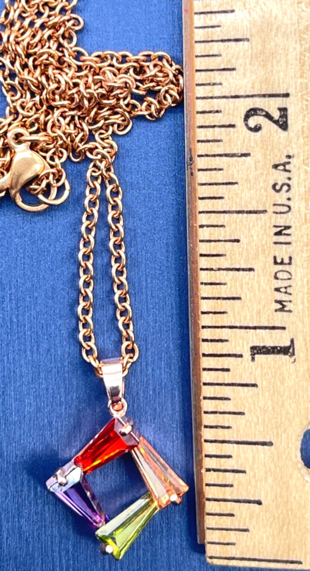 Necklace/Earrings Rose Gold Tone Multi-Color Crystal Bars 18″ Cable Chain Ear 1″