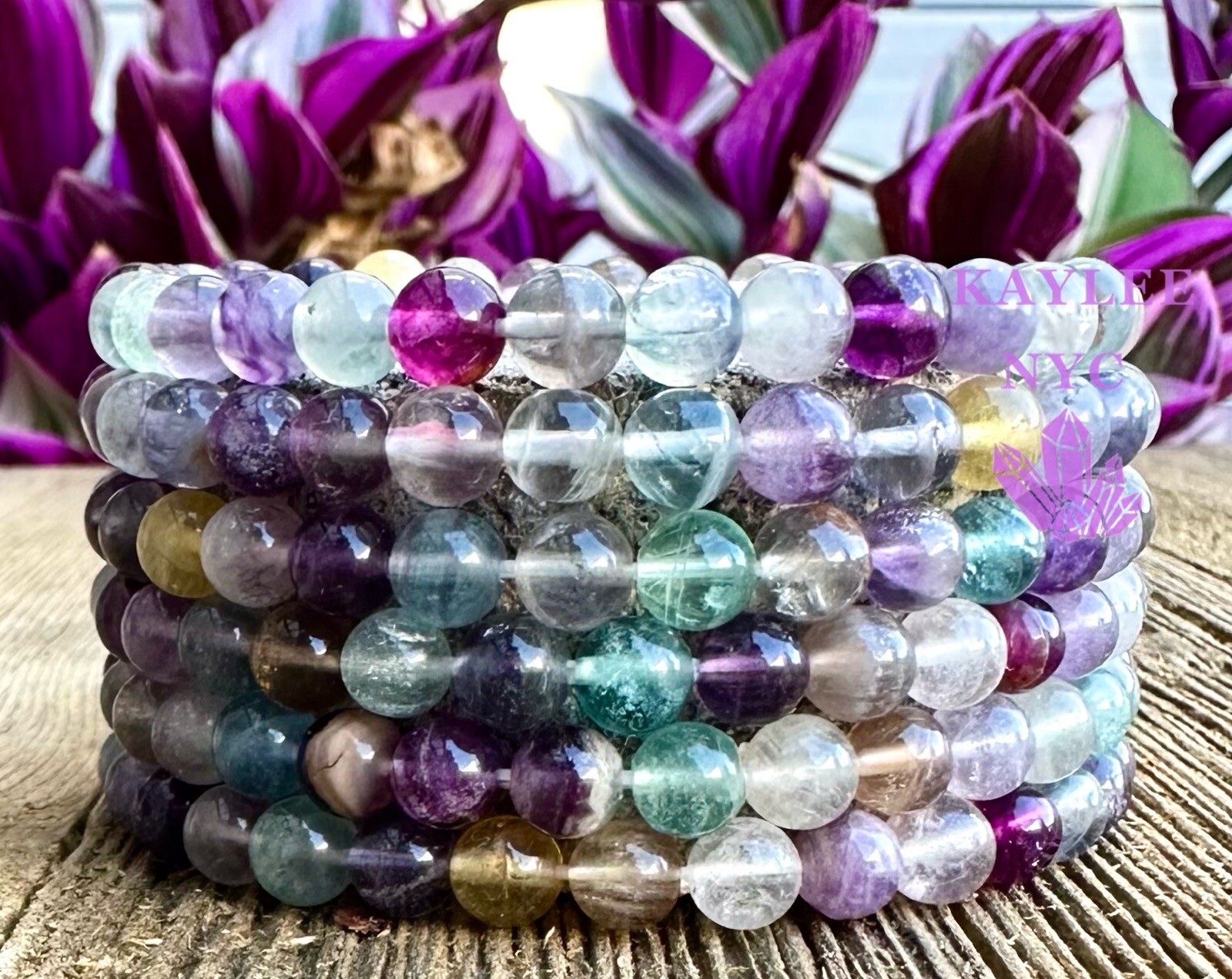 Wholesale 6 Pcs Natural Rainbow Fluorite 6mm 7.5” Crystal Stretch Bracelet