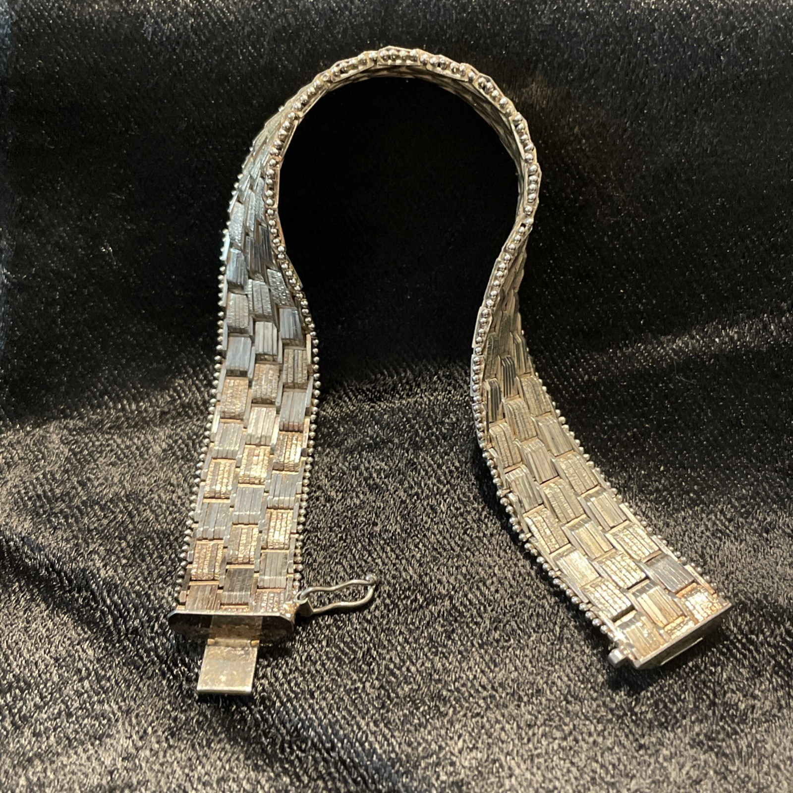 Milor Italy 925 Sterling Silver Wide Basketweave Mesh Link Bracelet 7.25in 35.2g