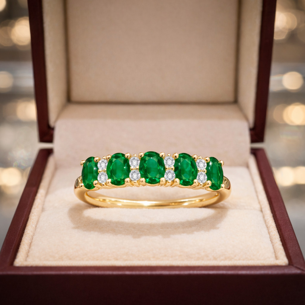 2.53 Ct Oval Cut Natural Emerald & Diamond Wedding Ring 14K Yellow Gold Size 8