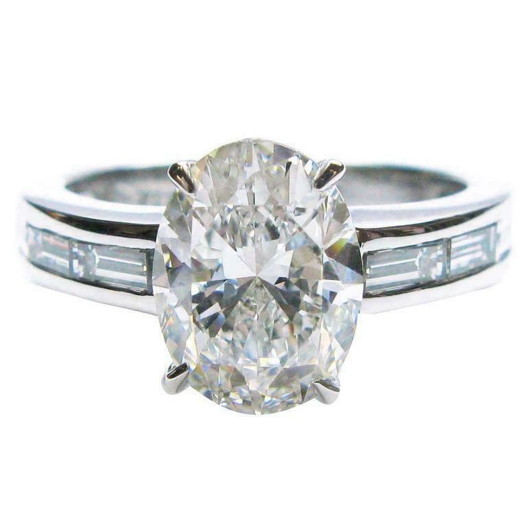 3ct Simulated Diamond Engagement Ring Baguette Accent 14k White Gold Plated