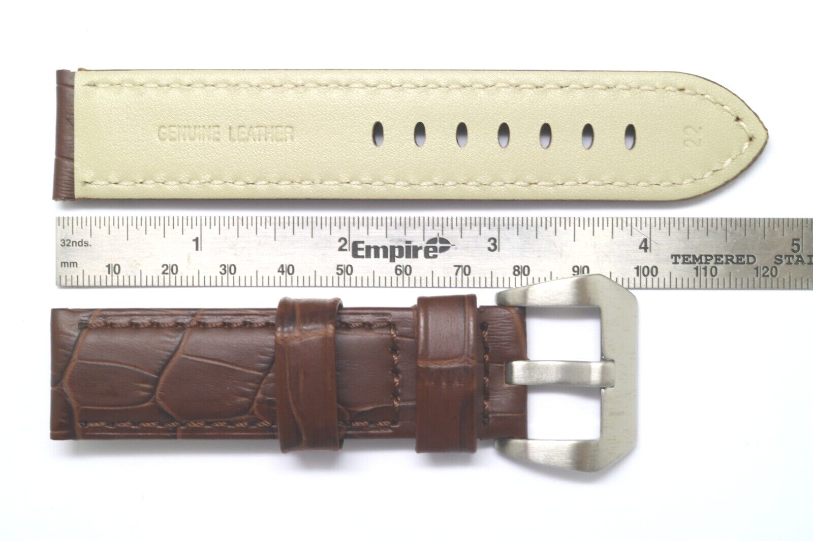 22mm 24mm Brown Croco Embossed Leather Padded Replacement Watch Band Strap