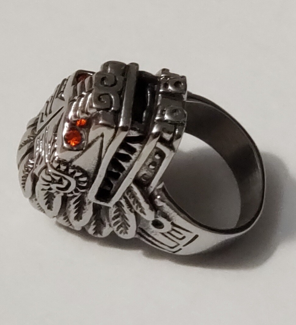 Aztec Mayan Chicano Biker Lowrider Quetzalcoatl Ring red jewel eyes Indigenous
