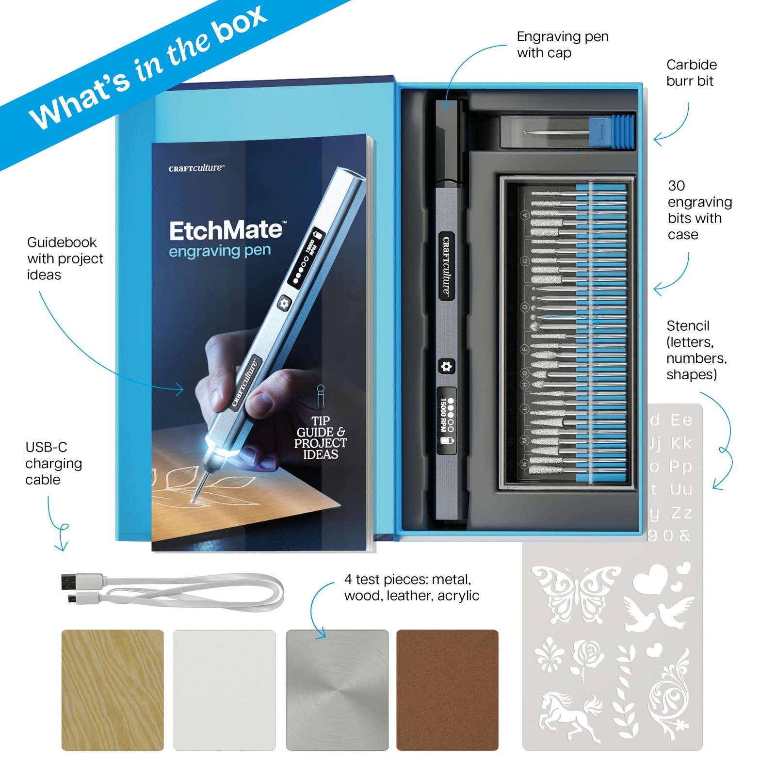 EtchMate Engraving Pen for Metal, Wood, Glass, Plastic & All Materials Silver