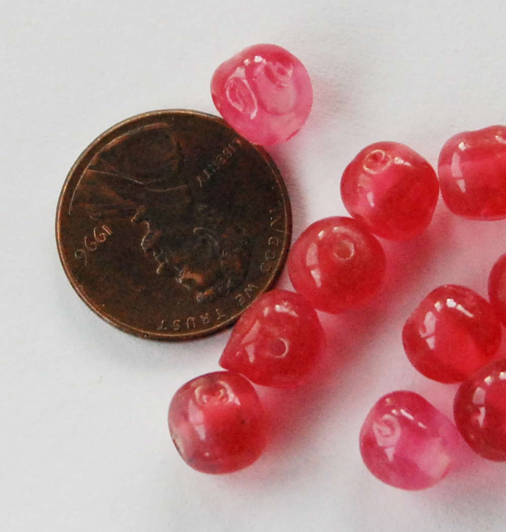 VINTAGE 12 DARK PINK BAROQUE GLASS BEAD BEADS 8mm DEAD STOCK JAPAN