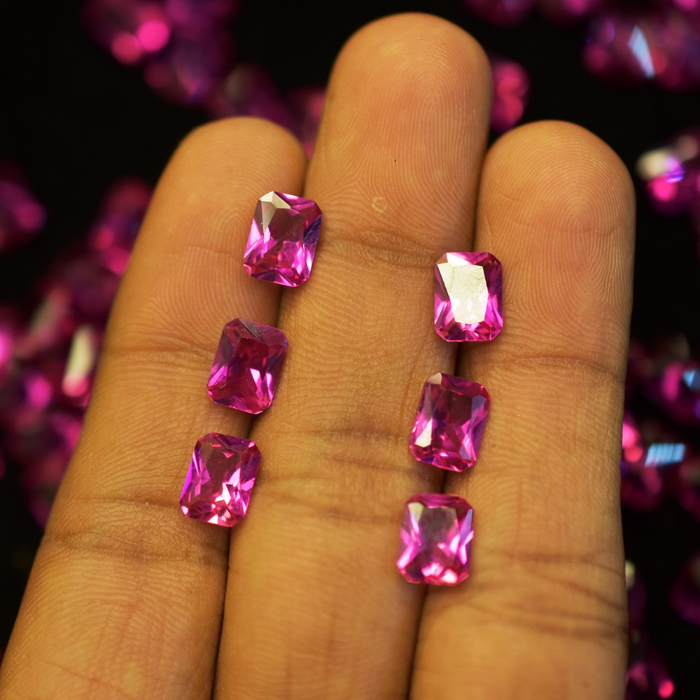 CERTIFIED Pink Sapphire 12.00 Ct 7×5 mm Lot Perfect Emerald Cut Natural Gemstone