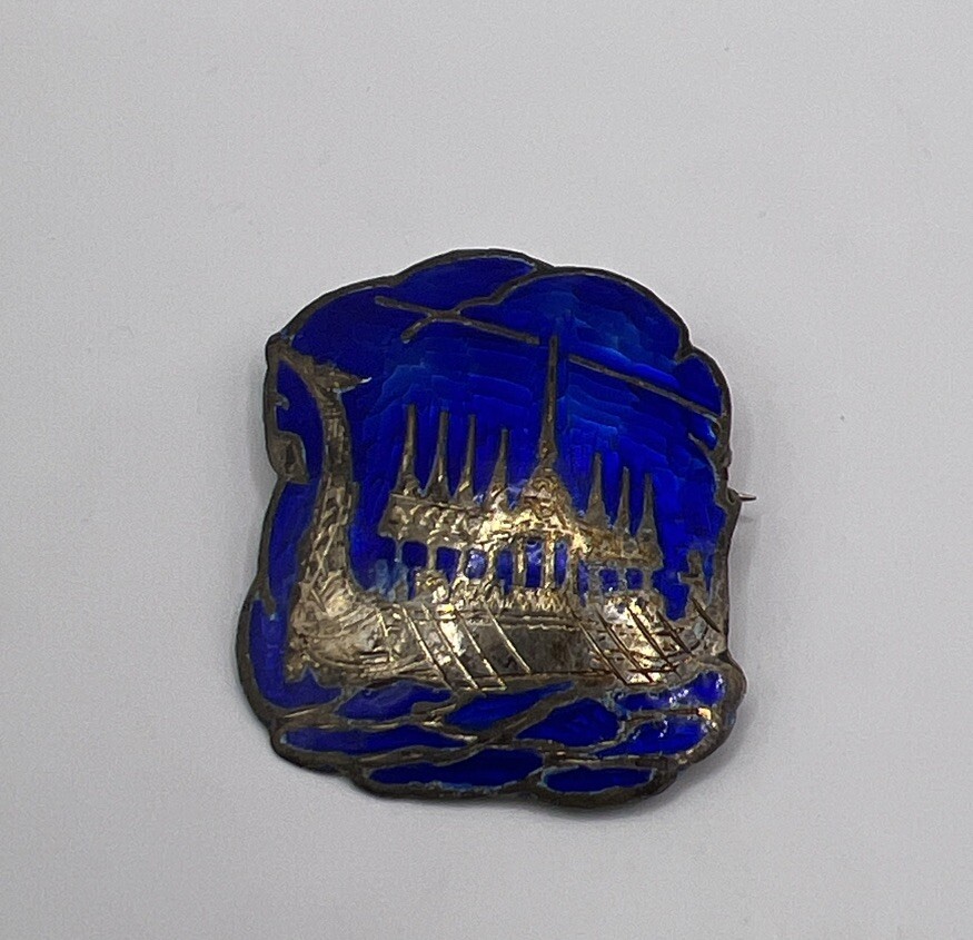 Vintage Sterling Silver Enameled Dragon Viking Ship Brooch (6.00g)