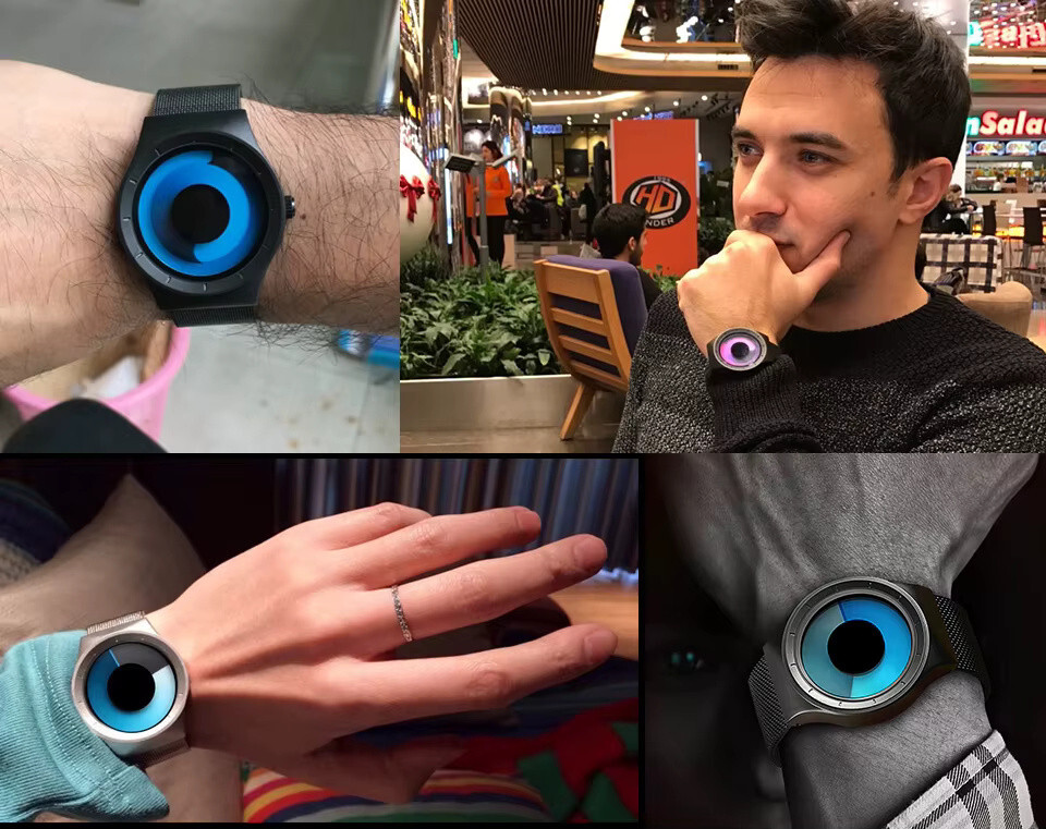 Numberless Watch – Liquid Blue Display – Fathers Day Gift Novelty Unique Unisex