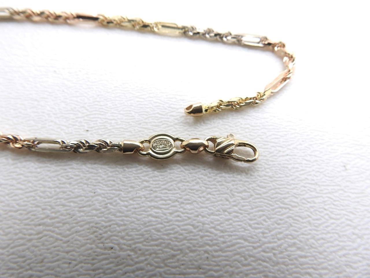 14K Tri Multi Gold Yellow White Rose Figarope Chain Necklace 20.1 Grams 22″ Inch