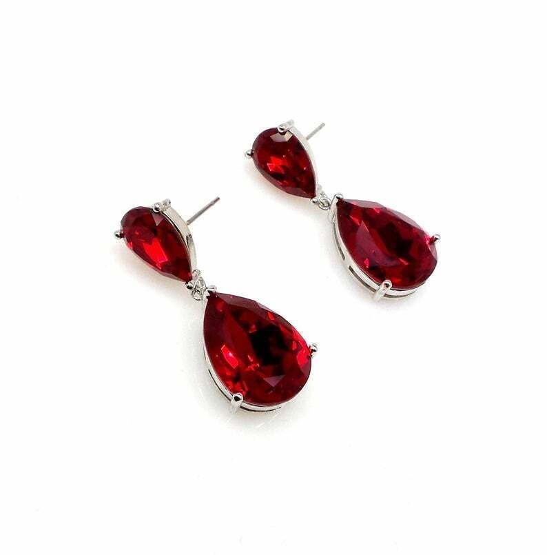 Pear Cut Simulated Garnet Stunning Drop/Dangle Earrings In 14k White Gold Plated