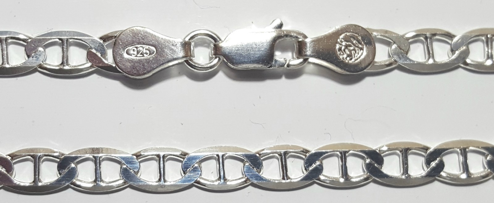 Flat Mariner Link Bracelet 7 in 925 Sterling Silver Long 4mm wide made in Italy