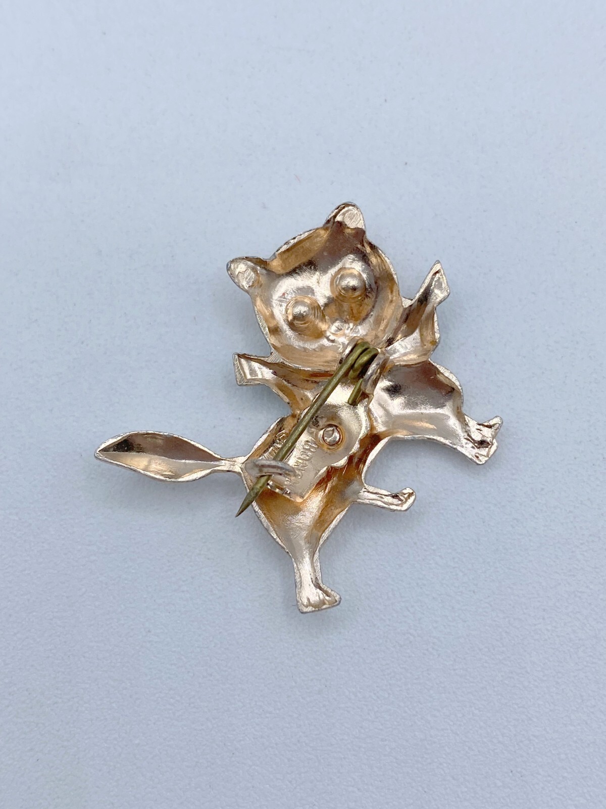 F6-2342 VINTAGE BROOCH SILVER PIN 1″ CAT ANIMAL RHINESTONE