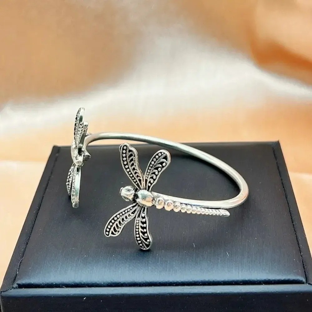 Boho Dragonfly Cuff Bracelet Silver Tone Adjustable Open Bangle Insect Women
