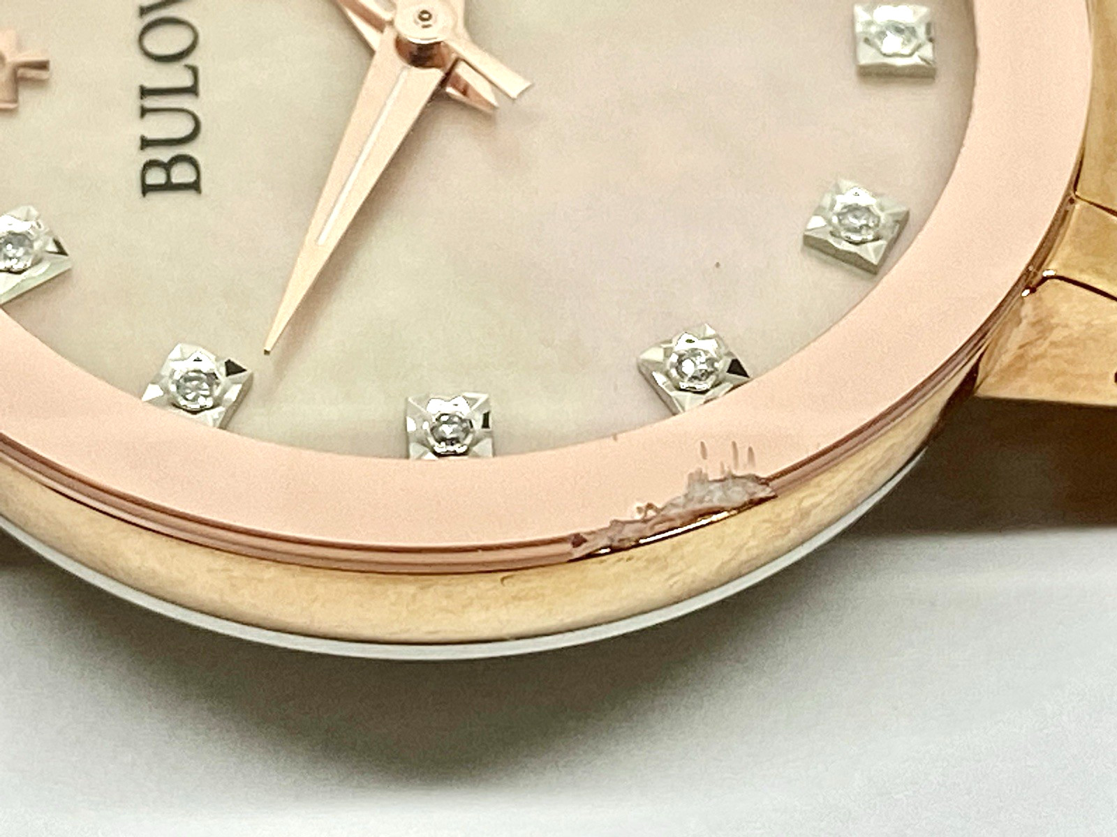 Bulova Women’s Watch 97P132 Diamond Quartz Broken Band Chipped FOR PARTS