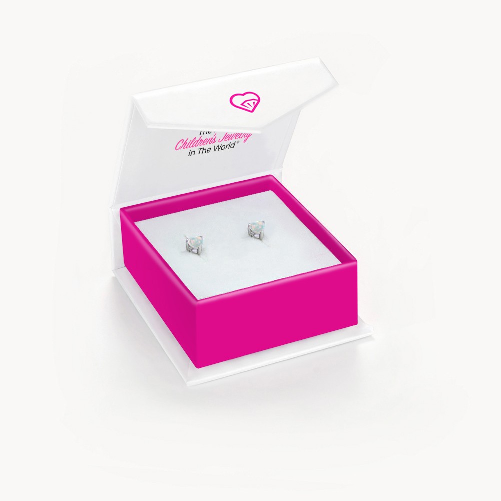 Opal Heart Kids / Children’s / Girls Earrings Screw Back – Sterling Silver