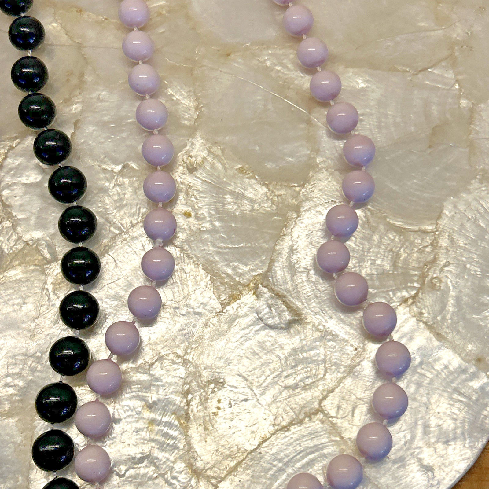 Vintage 80s Three (3) Beaded Necklaces Red, Black, & Lavender