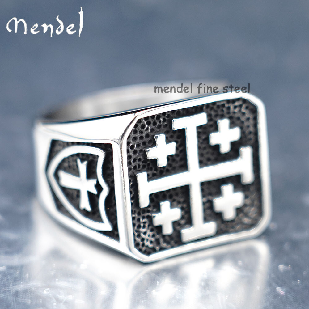 MENDEL Mens Christian Jerusalem Cross Square Ring Stainless Steel Size 7 8 9-15