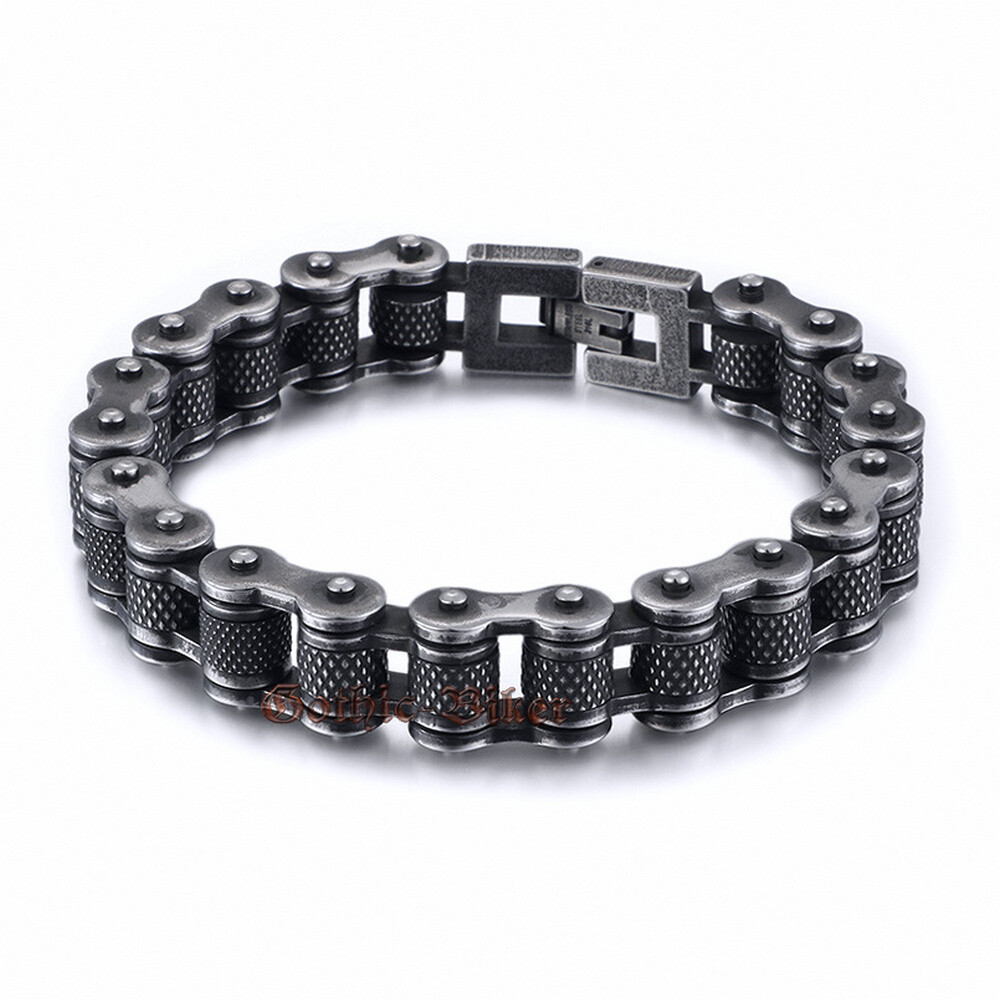 Gunmetal Motorcycle Bike Chain Bracelet Old Metal Finish Stainless Steel 13/16mm