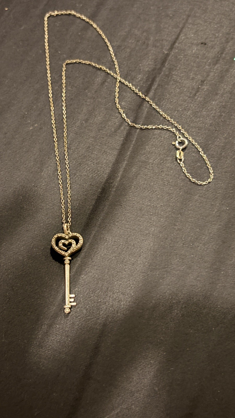 Vintage 925 Sterling Silver slv Diamond Skeleton Key Pendant Maker Mark On Back