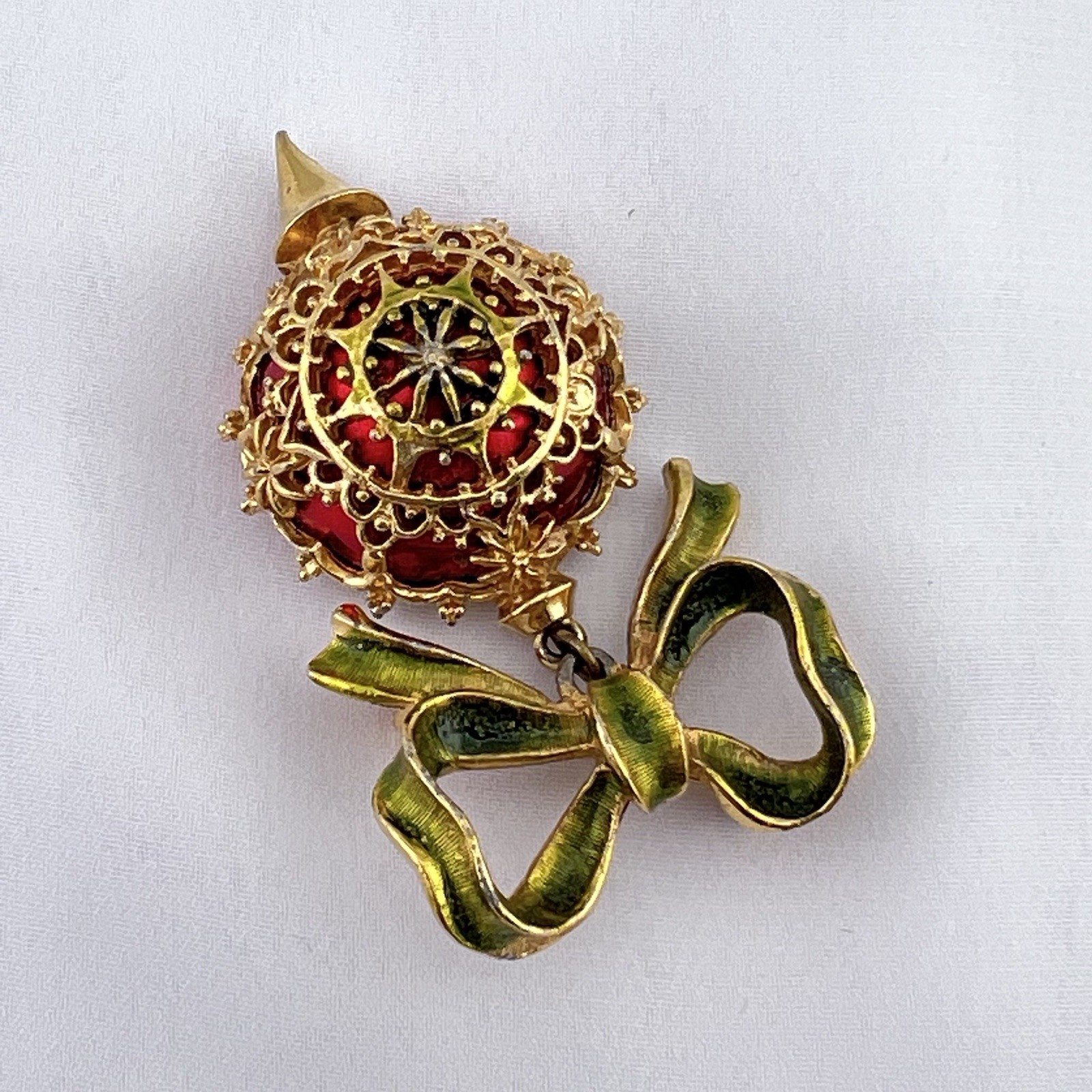 Arthur Pepper Christmas Brooch Pin Vintage ART Ornament Red Enamel Gold Tone