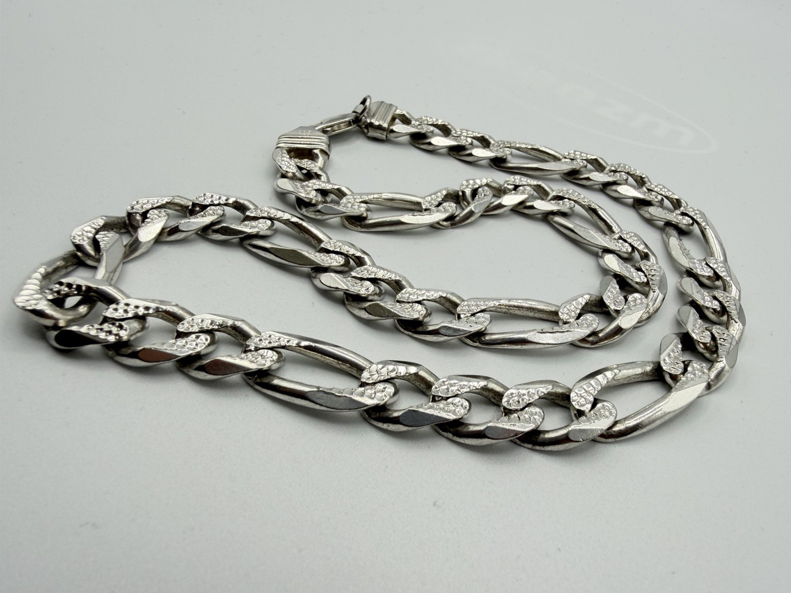 122g VTG Sterling Silver 925 Large Figaro Link Chain Necklace Heavy Size 21-1/2”