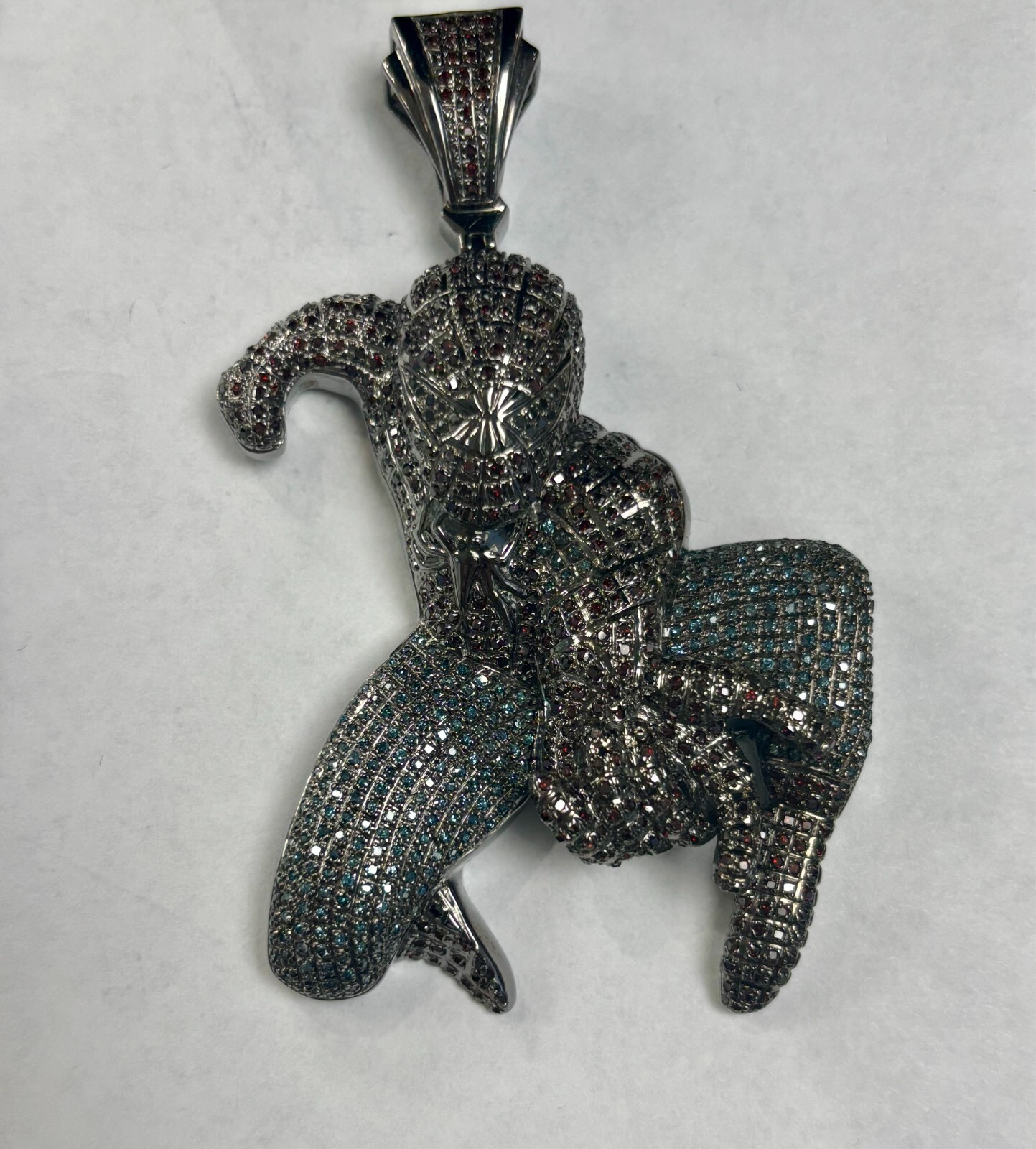 10kt Solid gold Black Rhodium, Red, black, and Blue Diamond Spiderman Charm