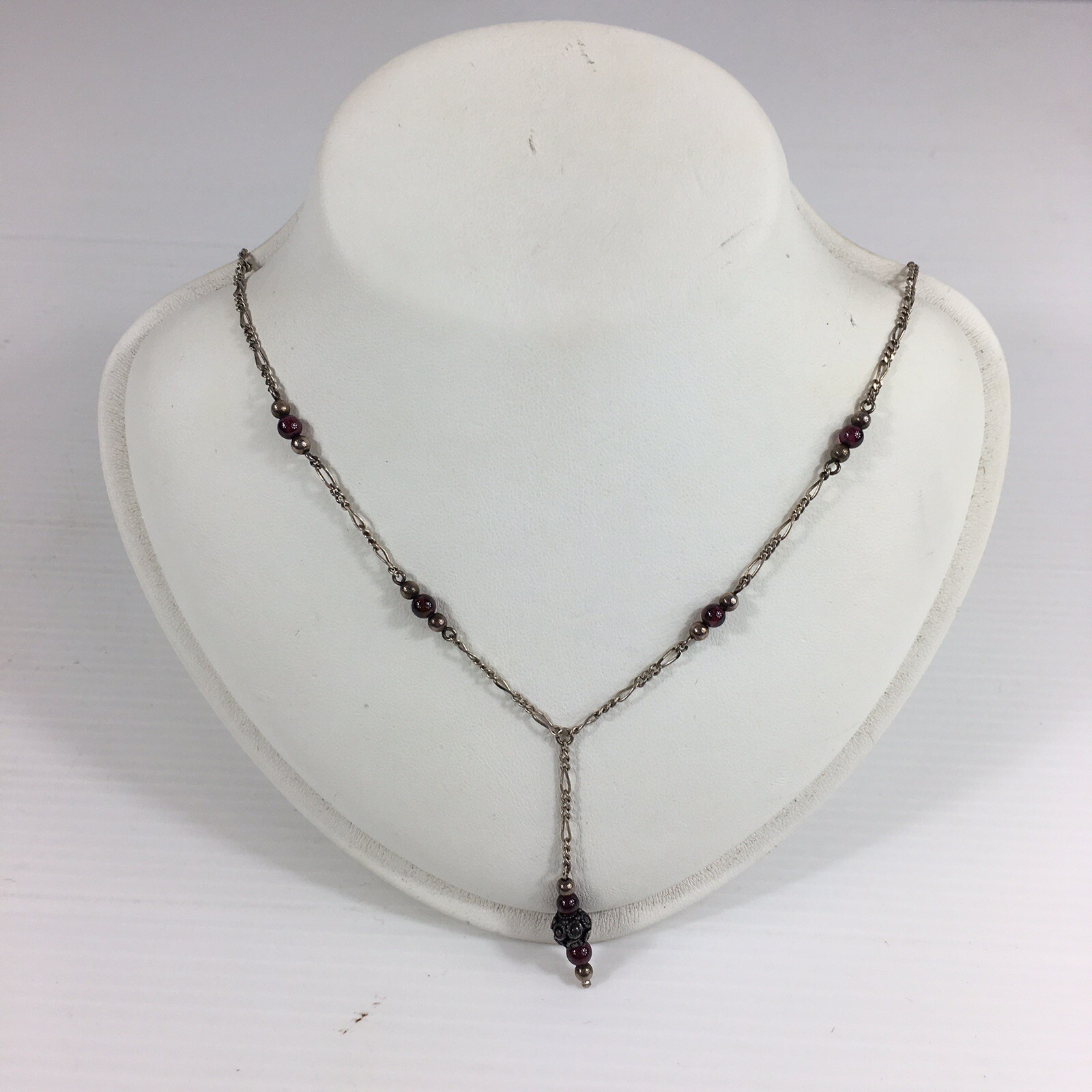 Sterling Silver Figuro Chain Glass Bead Necklace 54cm In Length 5.9g