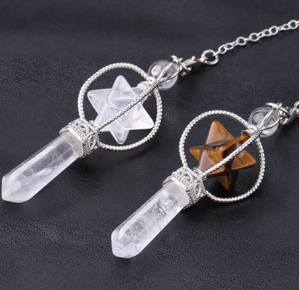 Natural Gemstones Merkaba Hexagram Rotating Healing Crystal Reiki Chakra Pendant