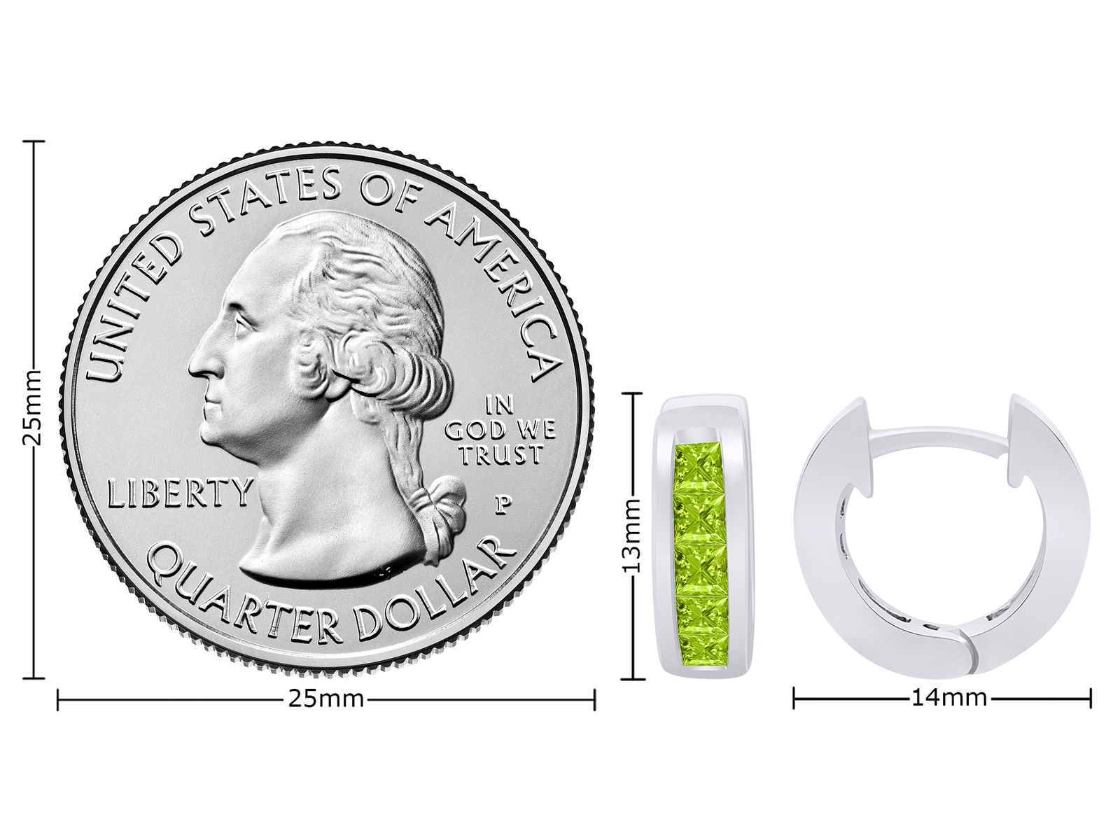 8/9 ct Simulated Peridot Hoop Earrings 14K White Gold Plated Sterling Silver