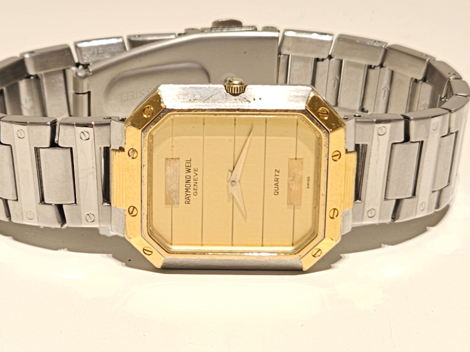 VINTAGE RARE RECTANGLE MEN’S TWO TONE ST. STEEL QUARTZ WATCH “RAYMOND WEIL” 9034