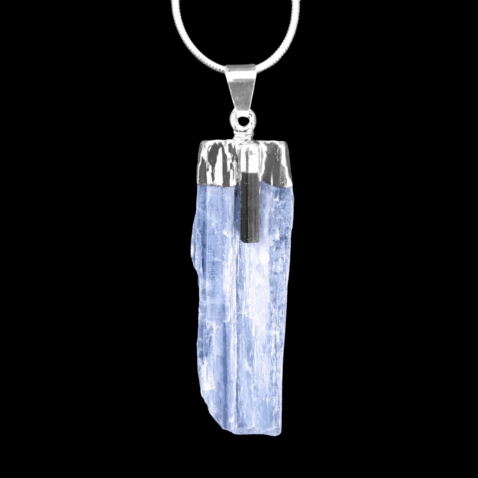 Black Tourmaline KYANITE Crystal Chakra Pendant & 925 Sterling Silver Necklace