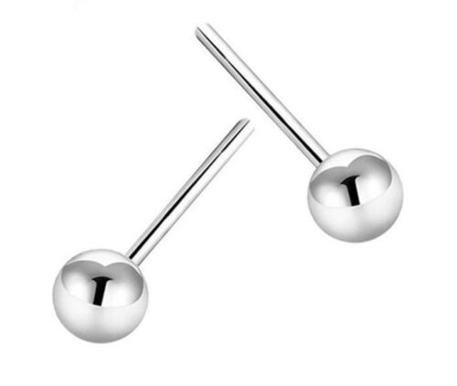 S925 Sterling Silver Round Ball Stud Earrings High Polished Butterfly Post Backs